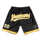 Custom Black White-Gold Authentic Throwback Basketball Shorts photo 1