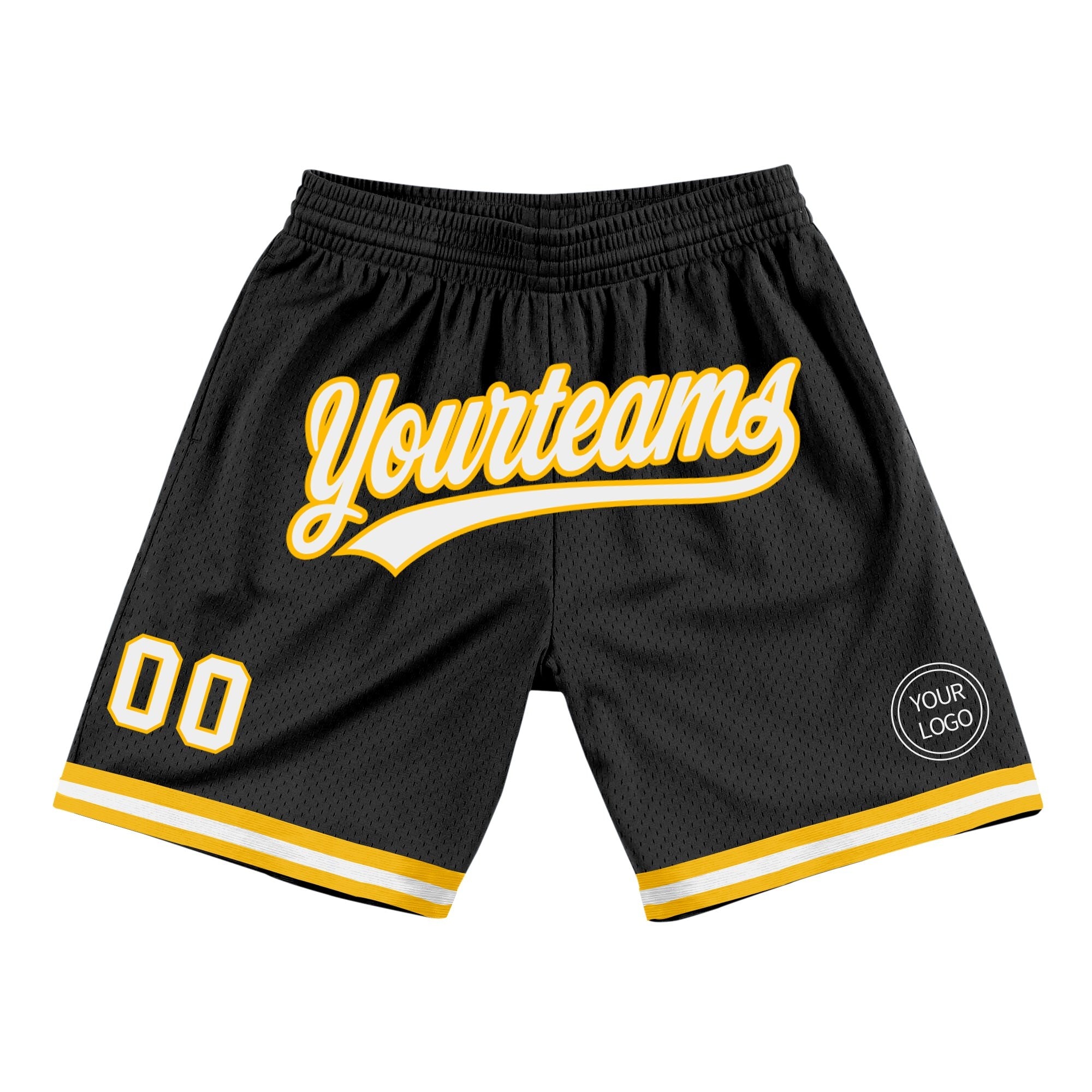 Custom Black White-Gold Authentic Throwback Basketball Shorts photo 1