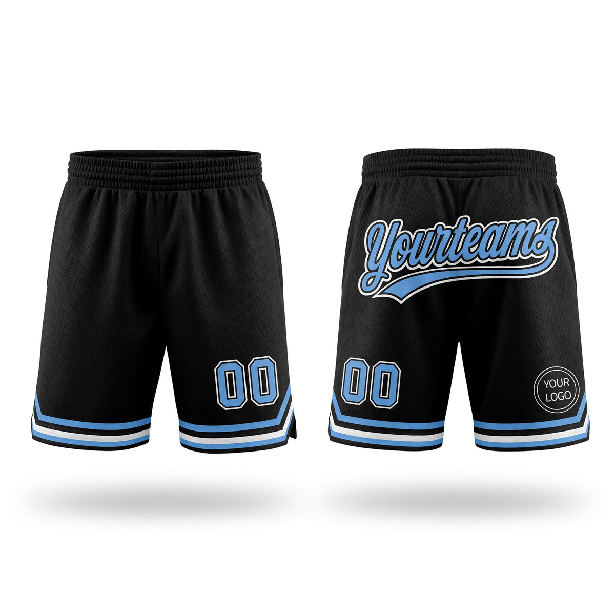 Custom Black Light Blue-White Authentic Throwback Basketball Shorts