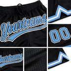Custom Black Light Blue-White Authentic Throwback Basketball Shorts detail
