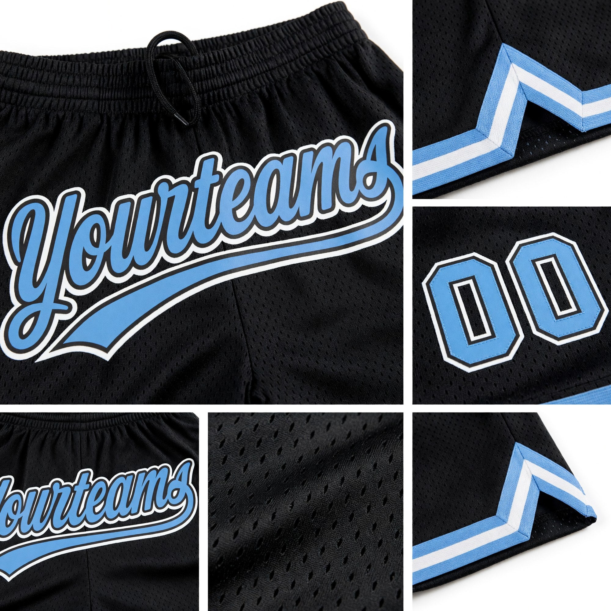 Custom Black Light Blue-White Authentic Throwback Basketball Shorts detail