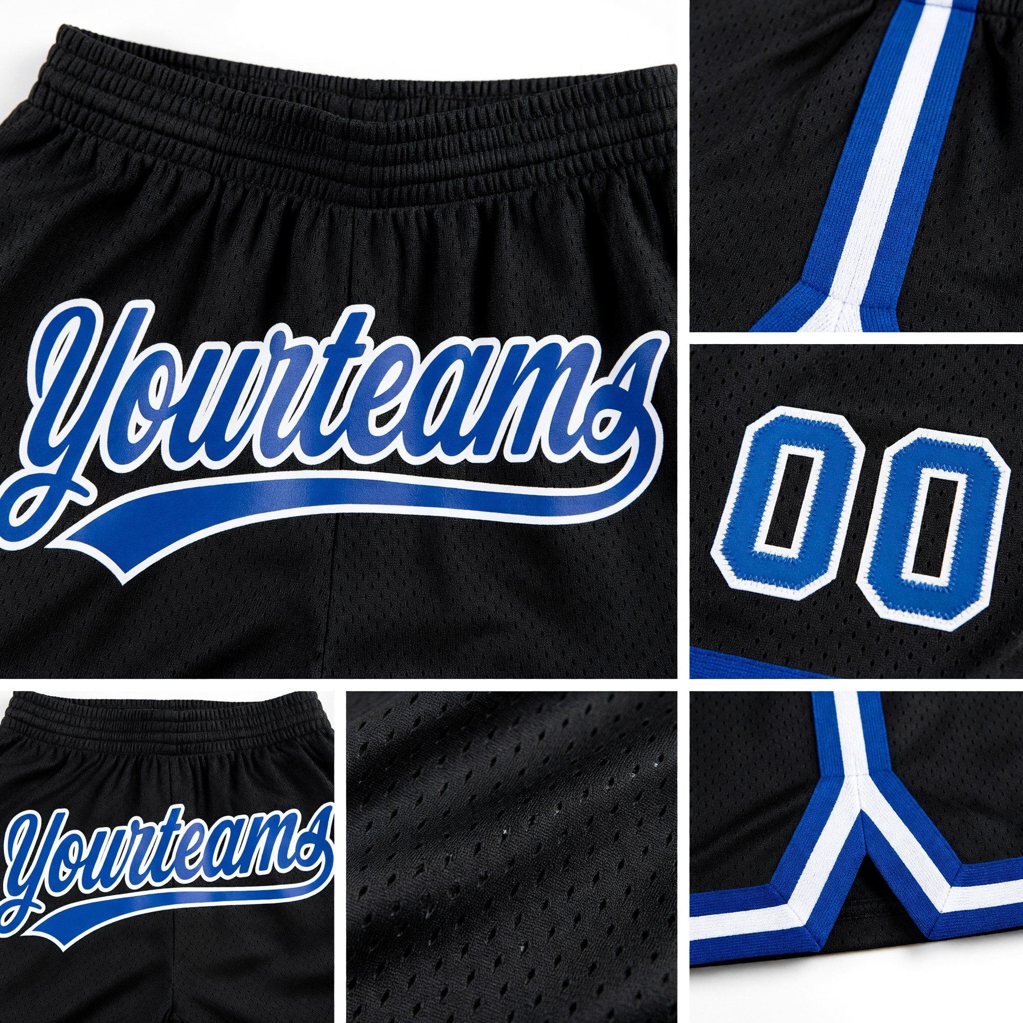 Custom Black Royal-White Authentic Throwback Basketball Shorts detail