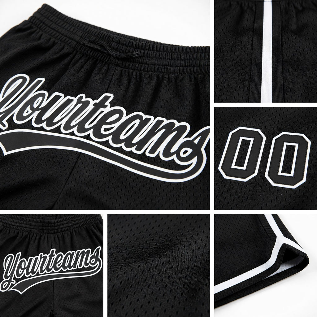 Custom Black White Authentic Throwback Basketball Shorts detail