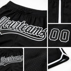 Custom Black White Authentic Throwback Basketball Shorts detail