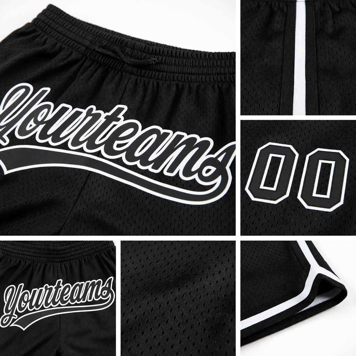 Custom Black White Authentic Throwback Basketball Shorts detail