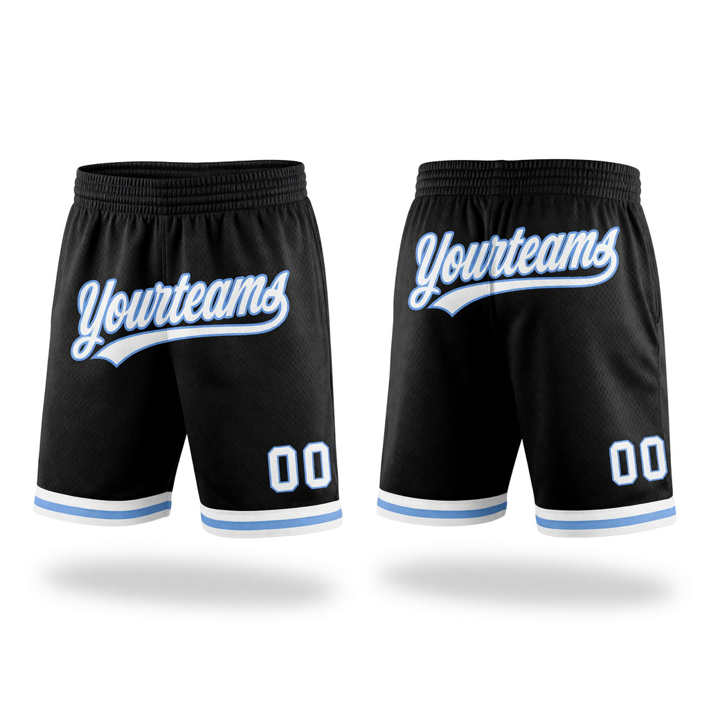 Custom Black White-Light Blue Authentic Throwback Basketball Shorts