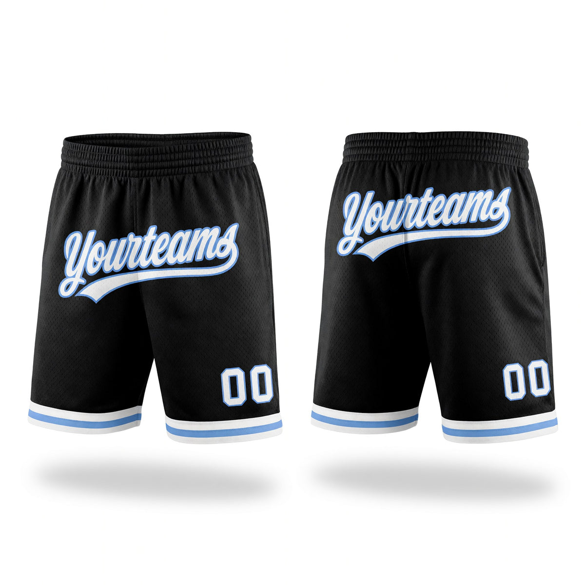 Custom Black White-Light Blue Authentic Throwback Basketball Shorts