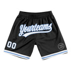 Custom Black White-Light Blue Authentic Throwback Basketball Shorts photo 1