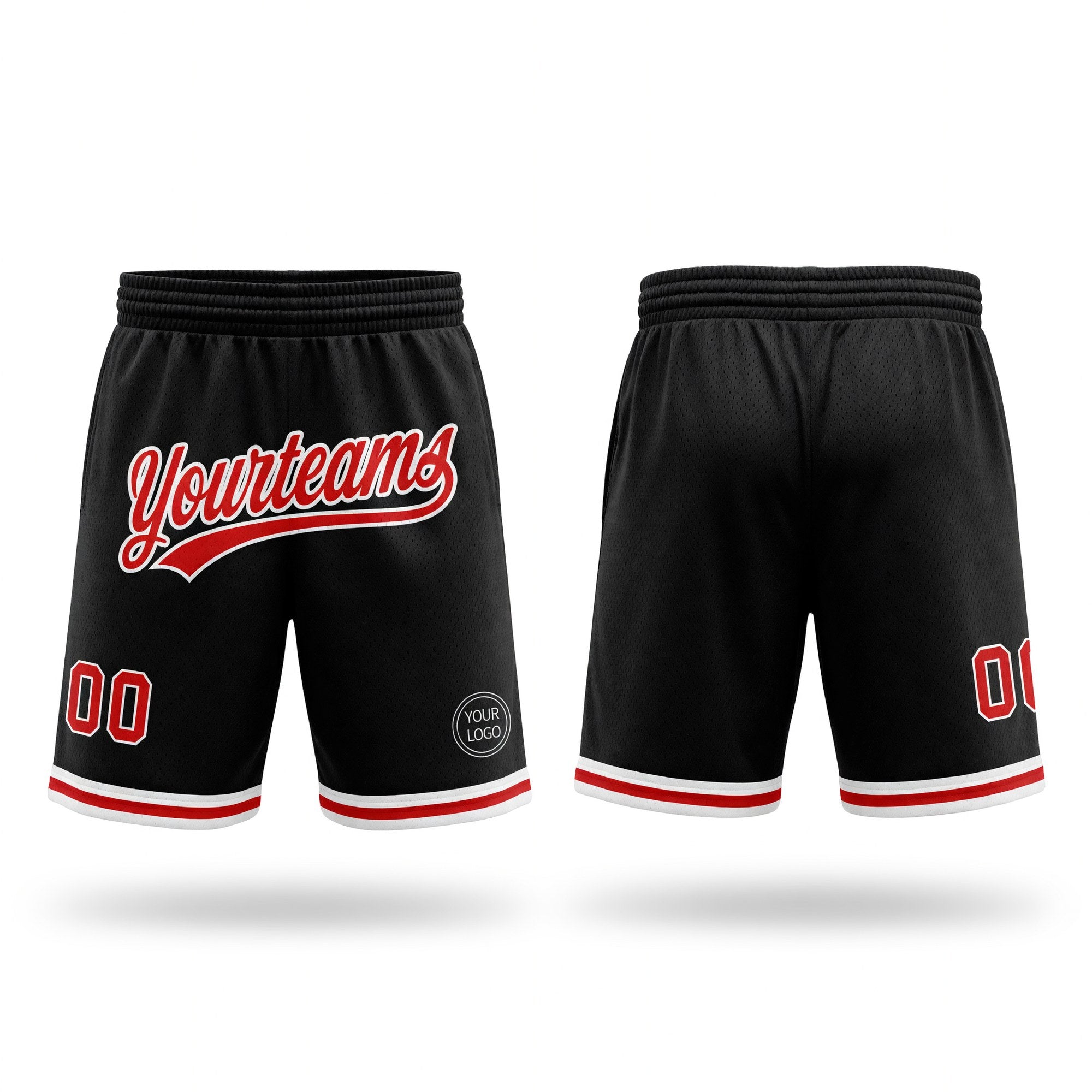 Custom Black Red-White Authentic Throwback Basketball Shorts