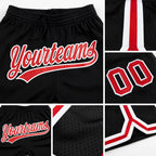 Custom Black Red-White Authentic Throwback Basketball Shorts detail