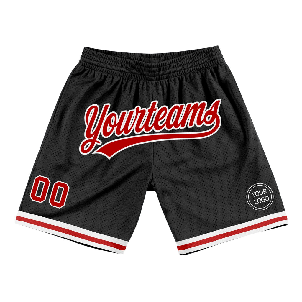 Custom Black Red-White Authentic Throwback Basketball Shorts photo 1