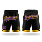 Custom Black Purple-Gold Authentic Throwback Basketball Shorts