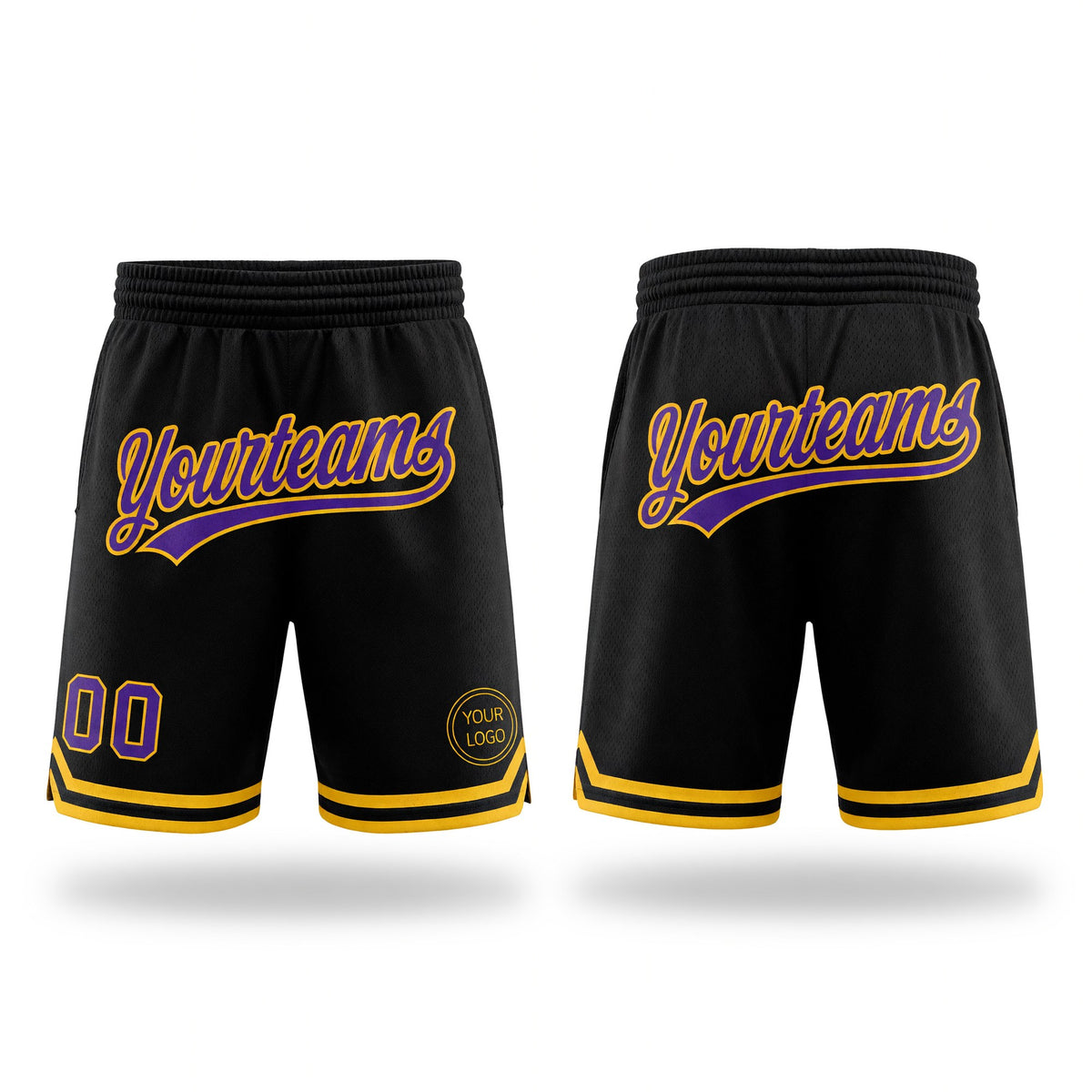 Custom Black Purple-Gold Authentic Throwback Basketball Shorts