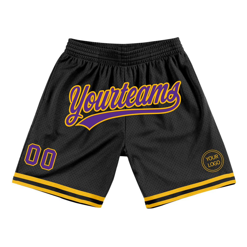 Custom Black Purple-Gold Authentic Throwback Basketball Shorts photo 1