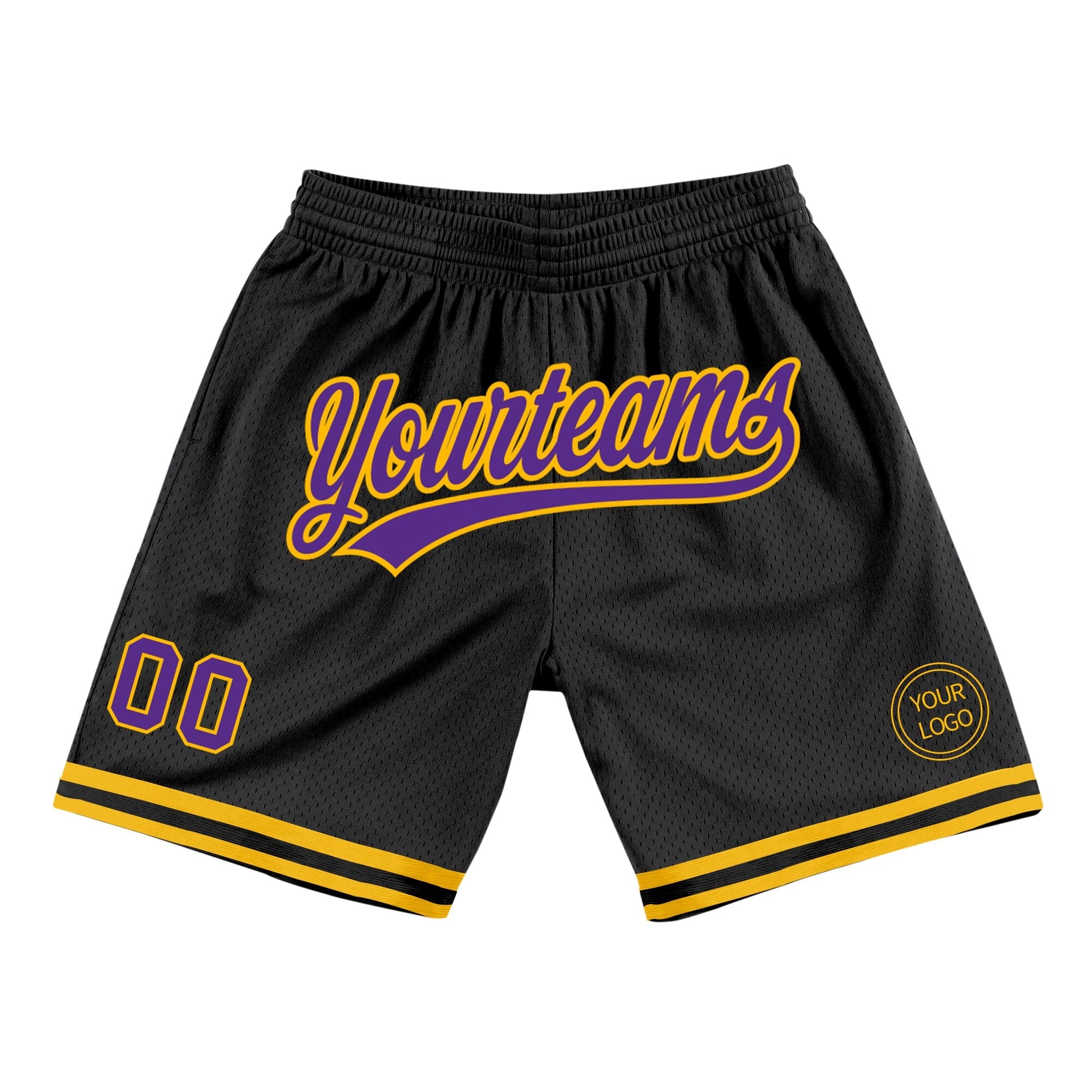 Custom Black Purple-Gold Authentic Throwback Basketball Shorts photo 1