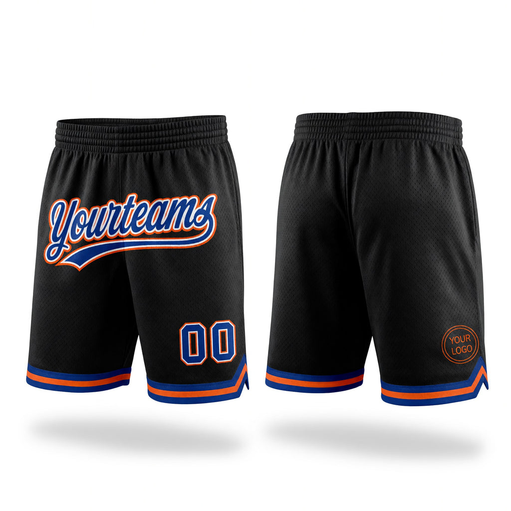Custom Black Royal-Orange Authentic Throwback Basketball Shorts