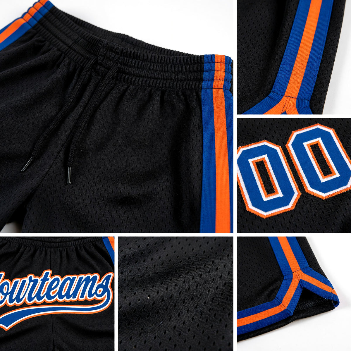 Custom Black Royal-Orange Authentic Throwback Basketball Shorts detail