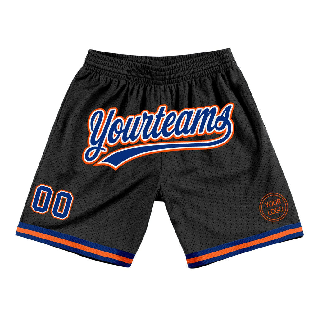 Custom Black Royal-Orange Authentic Throwback Basketball Shorts photo 1