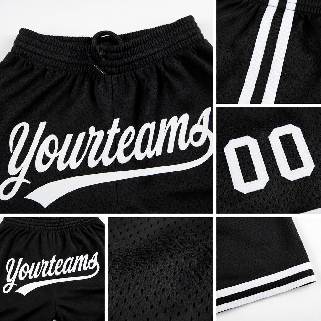 Custom Black White Authentic Throwback Basketball Shorts detail