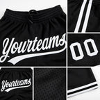 Custom Black White Authentic Throwback Basketball Shorts detail