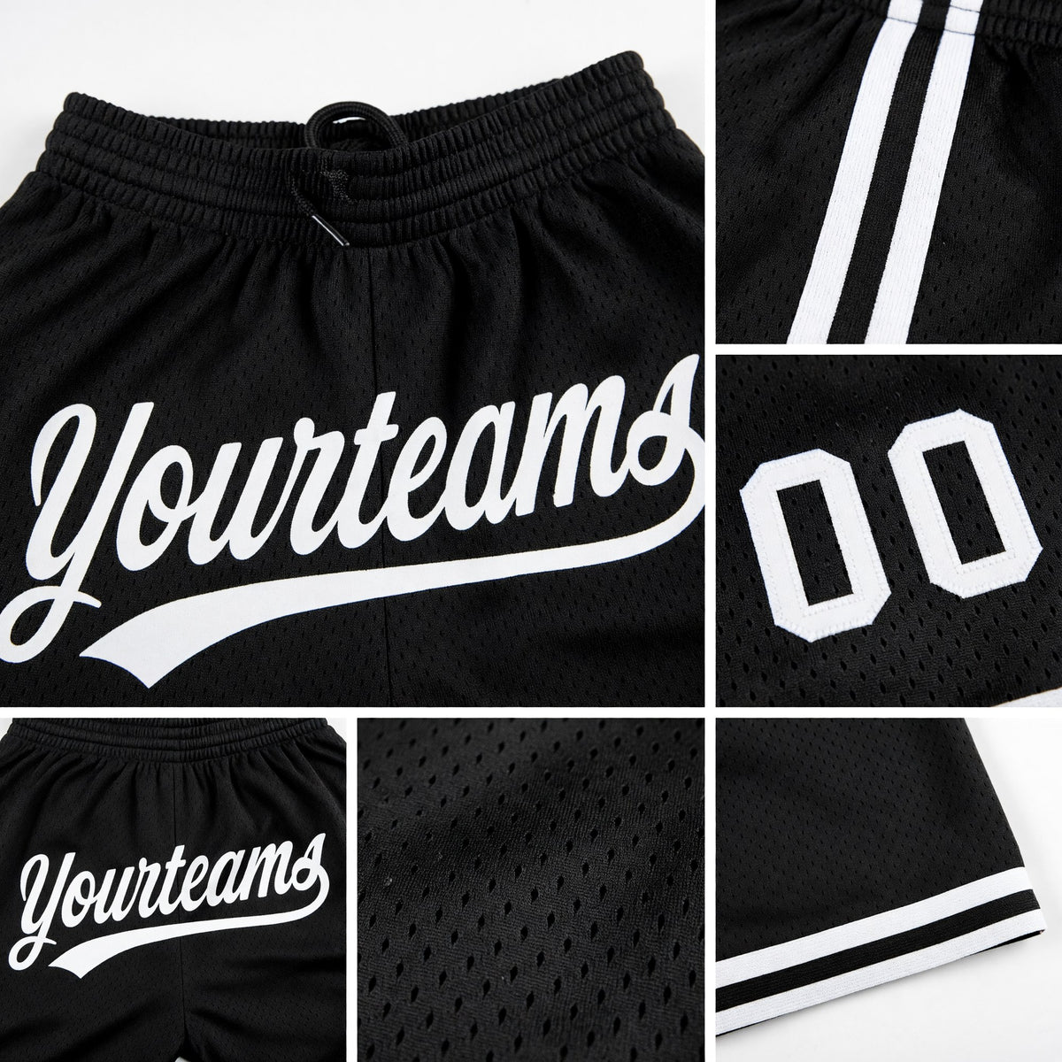Custom Black White Authentic Throwback Basketball Shorts detail