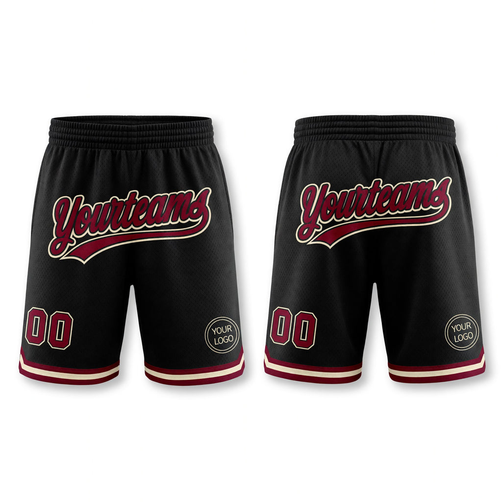 Custom Black Maroon-Cream Authentic Throwback Basketball Shorts