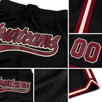 Custom Black Maroon-Cream Authentic Throwback Basketball Shorts detail