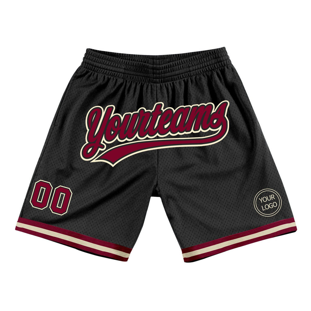 Custom Black Maroon-Cream Authentic Throwback Basketball Shorts photo 1