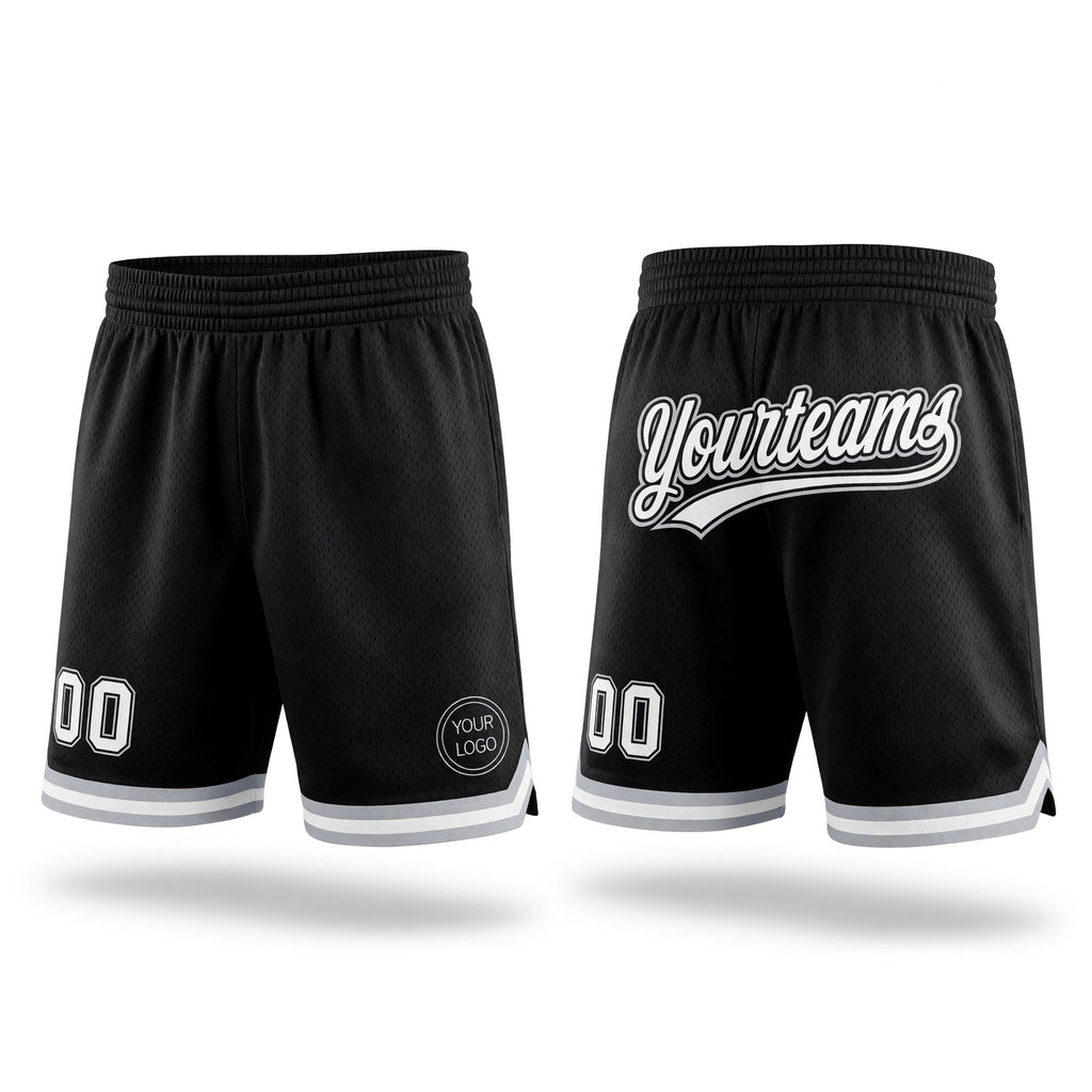 Custom Black White-Gray Authentic Throwback Basketball Shorts