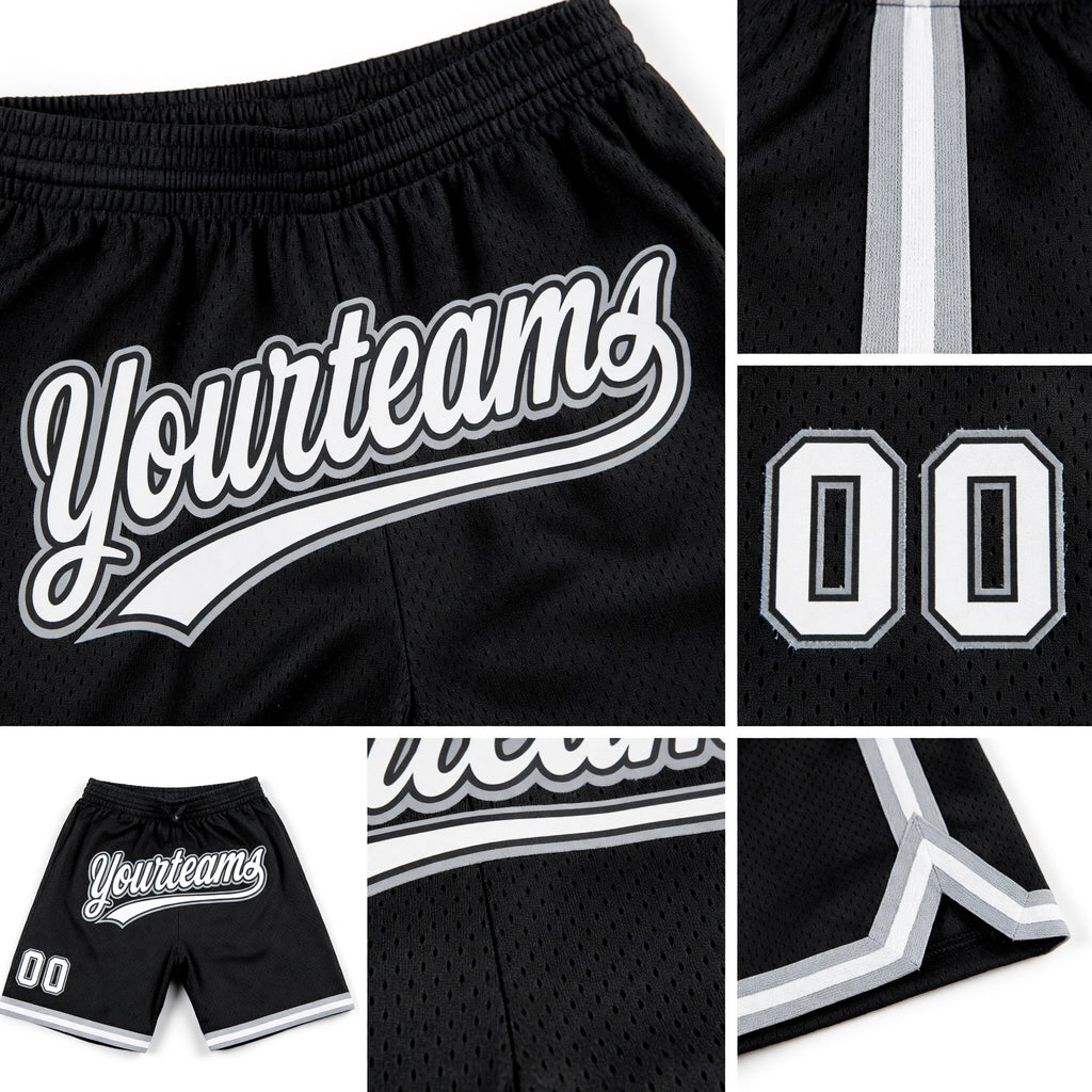 Custom Black White-Gray Authentic Throwback Basketball Shorts detail
