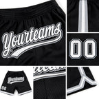Custom Black White-Gray Authentic Throwback Basketball Shorts detail