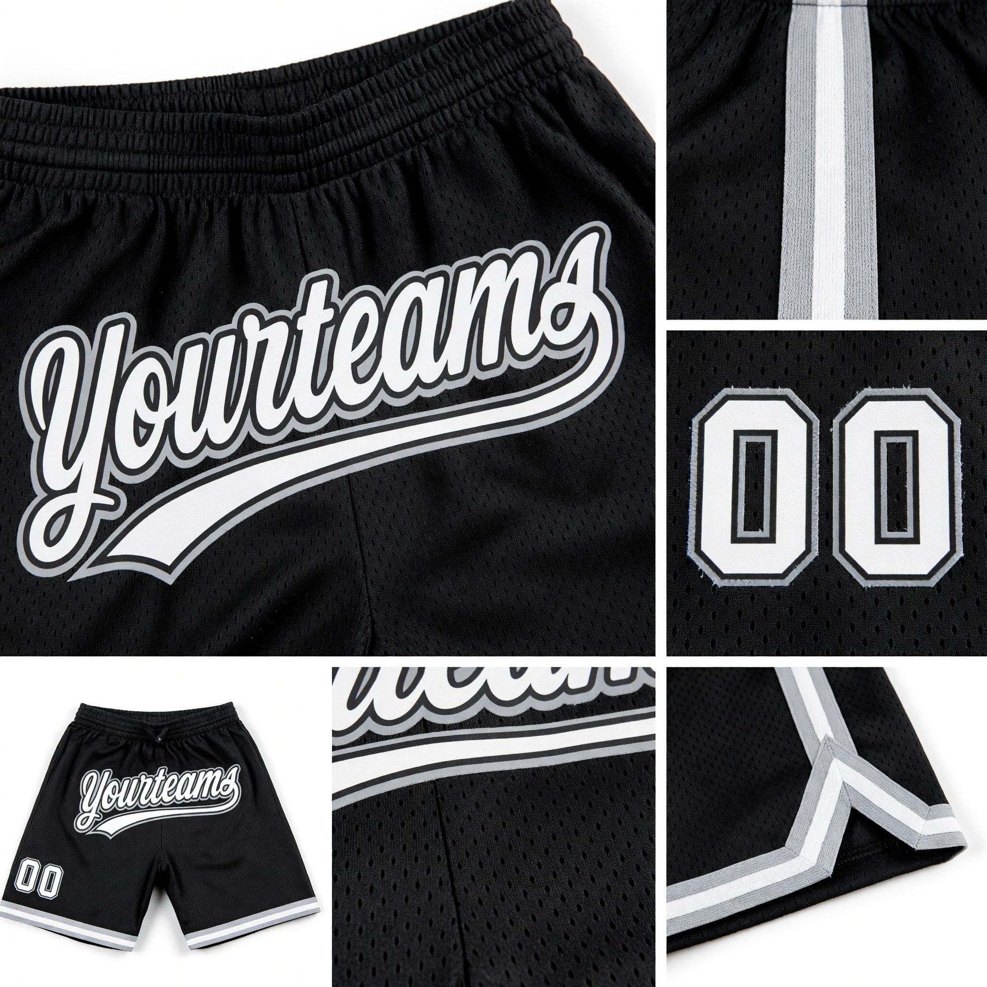 Custom Black White-Gray Authentic Throwback Basketball Shorts detail
