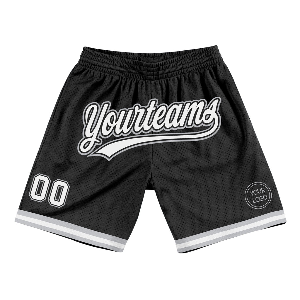 Custom Black White-Gray Authentic Throwback Basketball Shorts photo 1