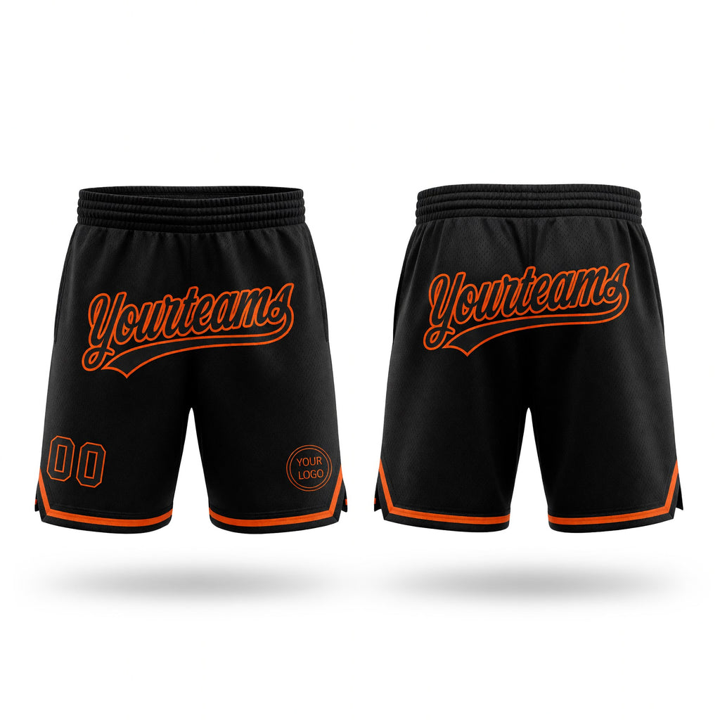 Custom Black Orange Authentic Throwback Basketball Shorts