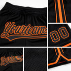 Custom Black Orange Authentic Throwback Basketball Shorts detail