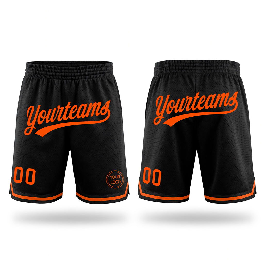 Custom Black Orange Authentic Throwback Basketball Shorts