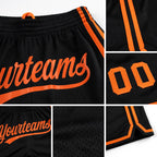 Custom Black Orange Authentic Throwback Basketball Shorts detail