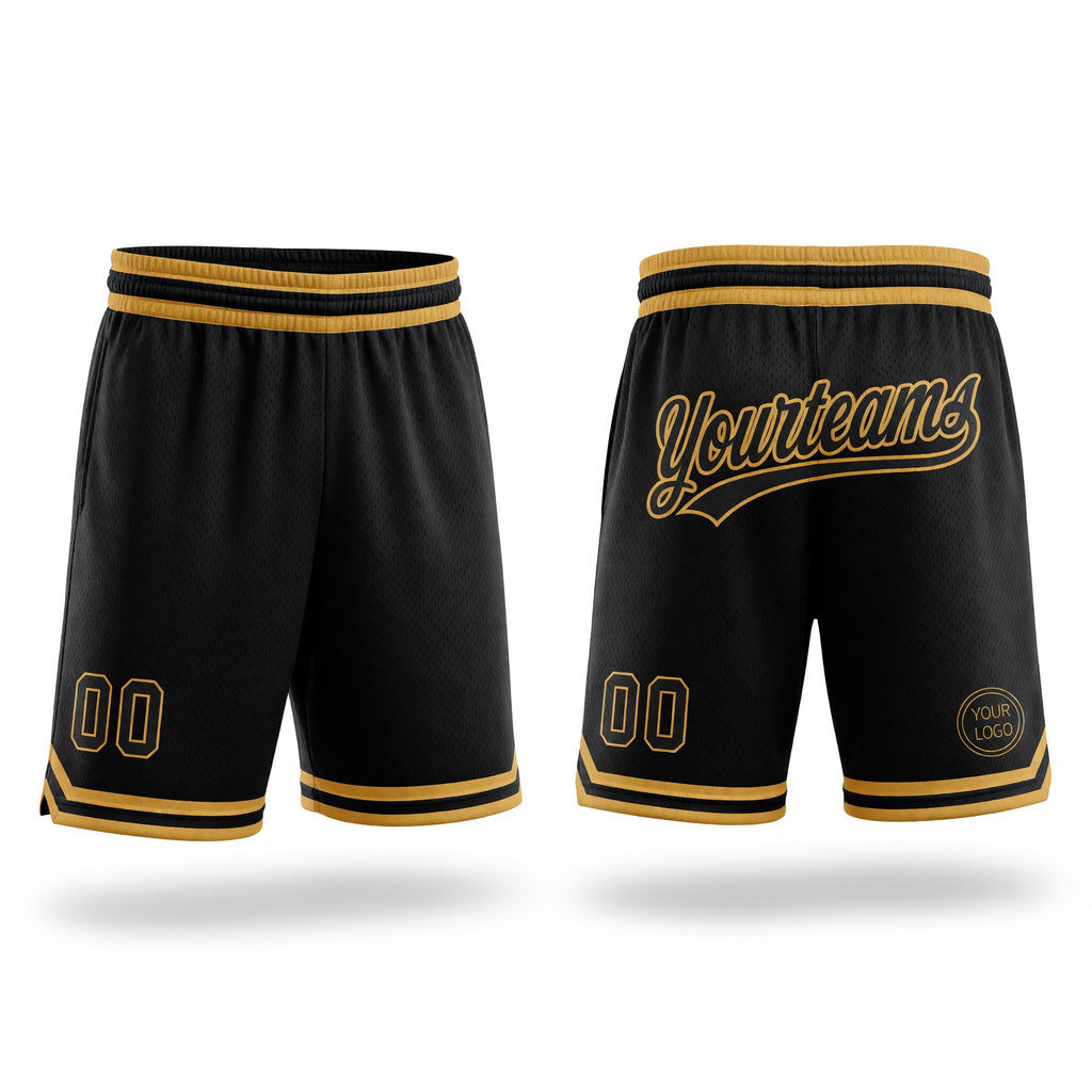 Custom Black Old Gold Authentic Throwback Basketball Shorts