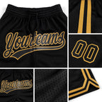 Custom Black Old Gold Authentic Throwback Basketball Shorts detail