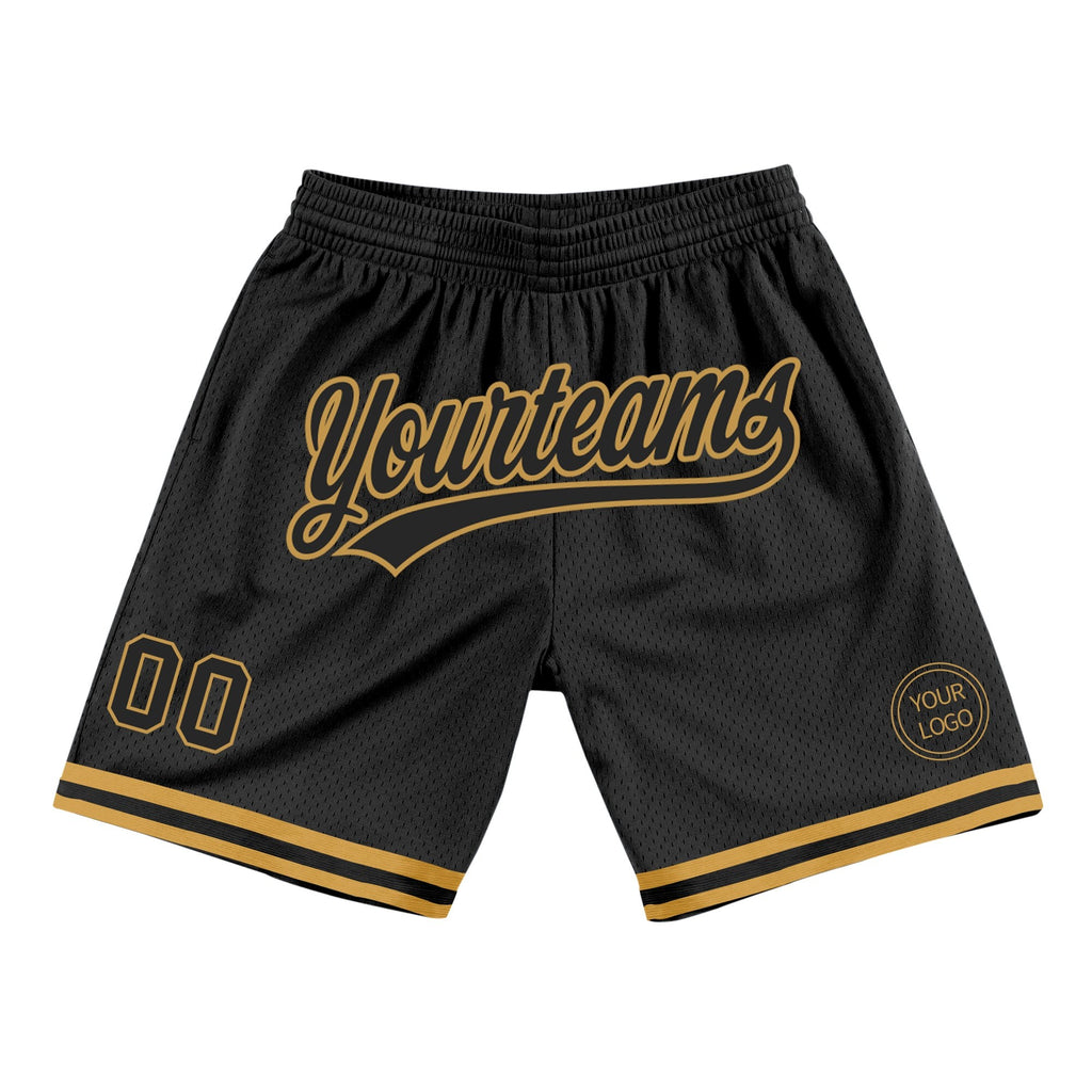 Custom Black Old Gold Authentic Throwback Basketball Shorts photo 1