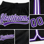 Custom Black Purple-White Authentic Throwback Basketball Shorts detail