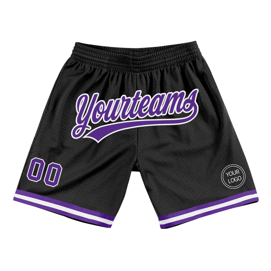 Custom Black Purple-White Authentic Throwback Basketball Shorts photo 1
