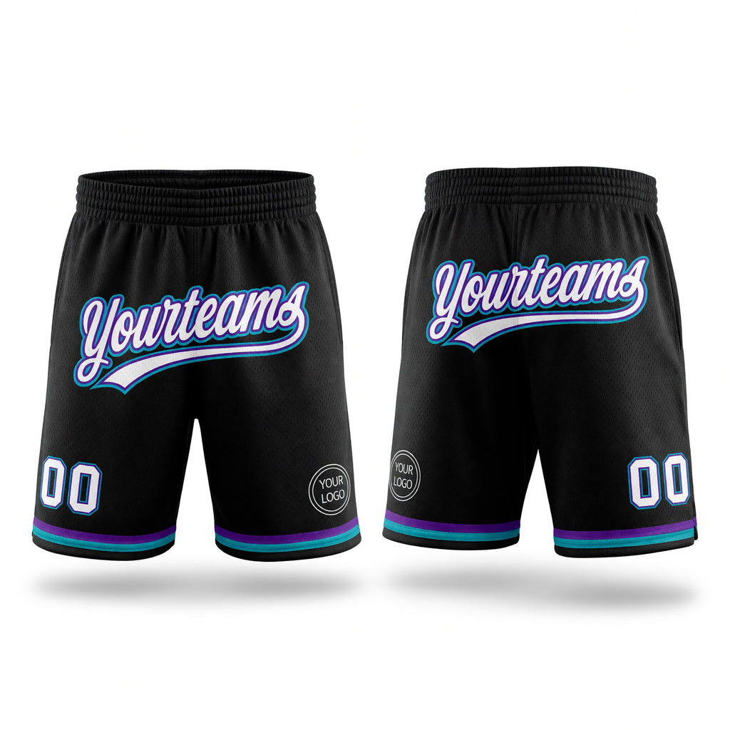 Custom Black White Purple-Teal Authentic Throwback Basketball Shorts