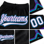 Custom Black White Purple-Teal Authentic Throwback Basketball Shorts detail
