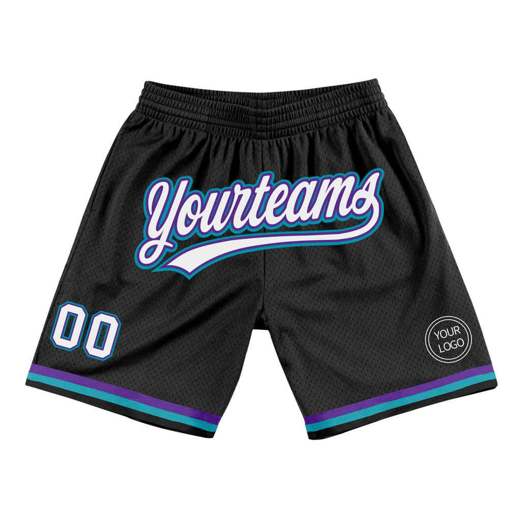 Custom Black White Purple-Teal Authentic Throwback Basketball Shorts photo 1
