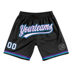 Custom Black White Purple-Teal Authentic Throwback Basketball Shorts photo 1
