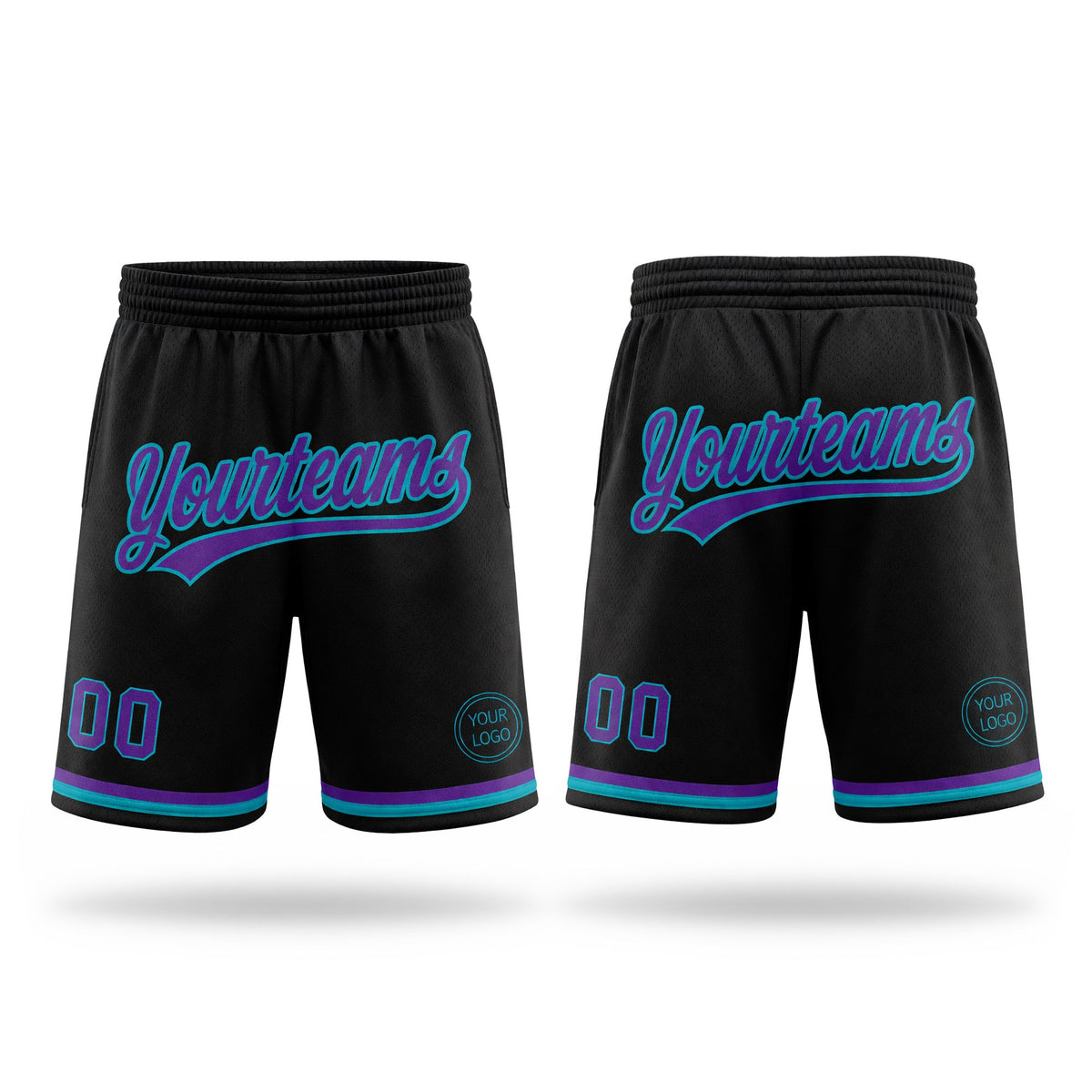 Custom Black Purple-Teal Authentic Throwback Basketball Shorts