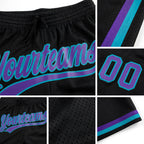 Custom Black Purple-Teal Authentic Throwback Basketball Shorts detail