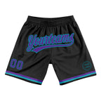 Custom Black Purple-Teal Authentic Throwback Basketball Shorts photo 1