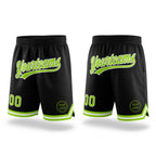 Custom Black Neon Green-White Authentic Throwback Basketball Shorts